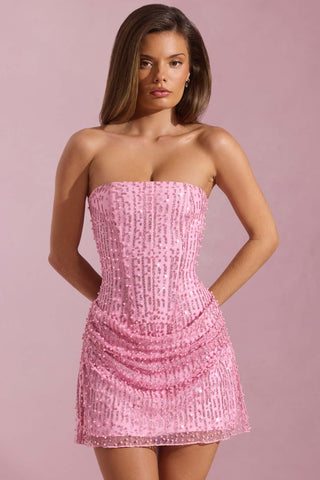 Glitter Embellished Strapless Mini Dress