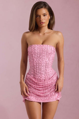 Glitter Embellished Strapless Mini Dress