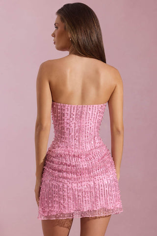 Glitter Embellished Strapless Mini Dress